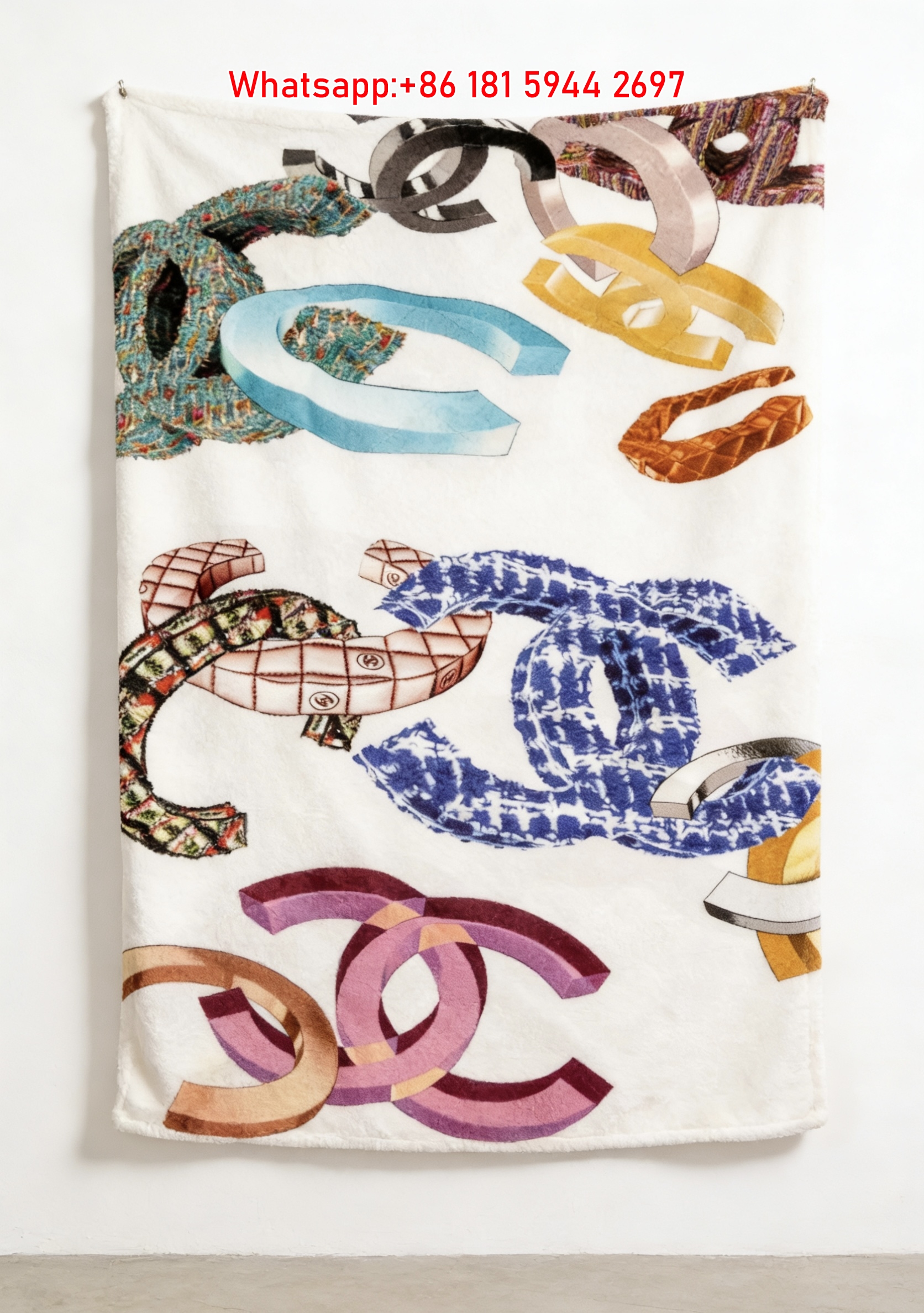 Chanel Inspired Colorful CC Logo Flannel Throw Blanket IMG_7359